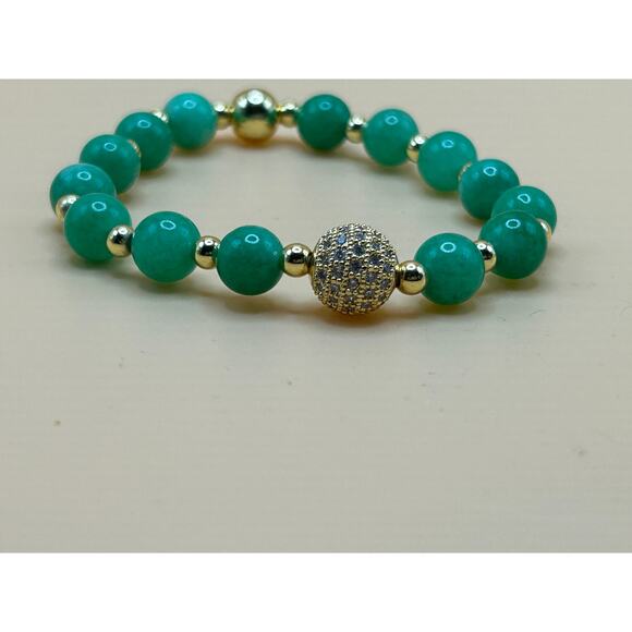 Green Gemstone Stretch Bracelet + Two Necklace Set - Picture 4 of 5